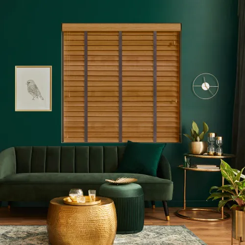 Tuscan Oak Wood Blind With Coffee Ladder Tapes