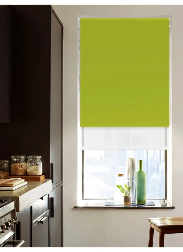 Blackout Lime Green And Sheer White Double Roller Blind