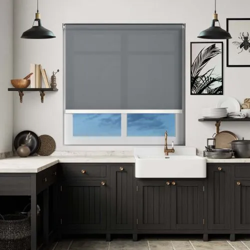 Origin Rock Grey White Bottom Bar Cordless Roller Blind