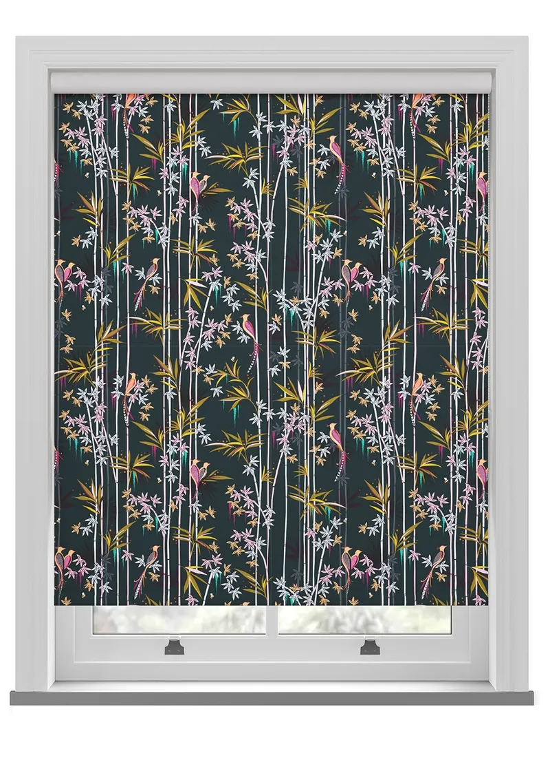 Sara Miller Linear Bamboo Dark Green Roller Blind