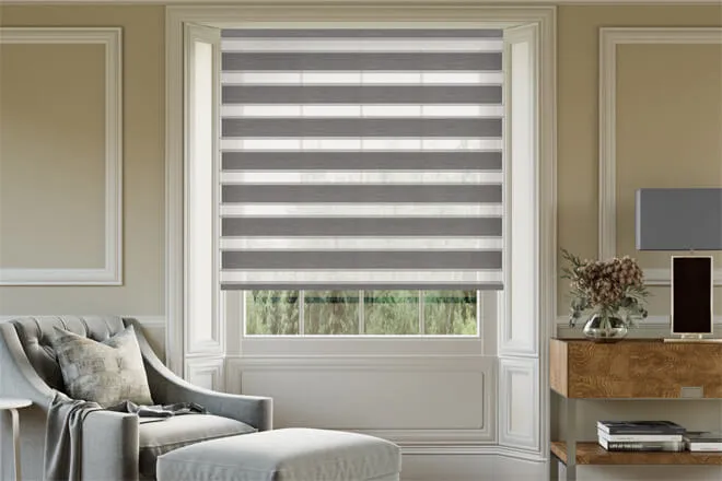 El Paso Charcoal Woven Blackout Day And Night Blind With Ultra Fine Voile