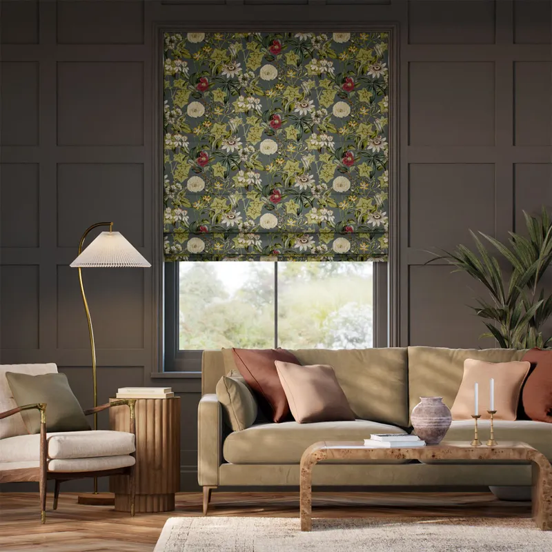 Passiflora Velvet Slate Roman Blind