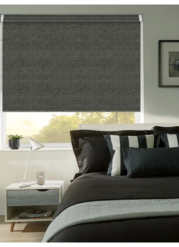 Linen Charcoal Blackout Grip Fit® No Drill Roller Blind
