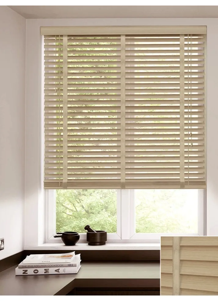 Greige 50mm Faux Wood Venetian Blind With Tapes