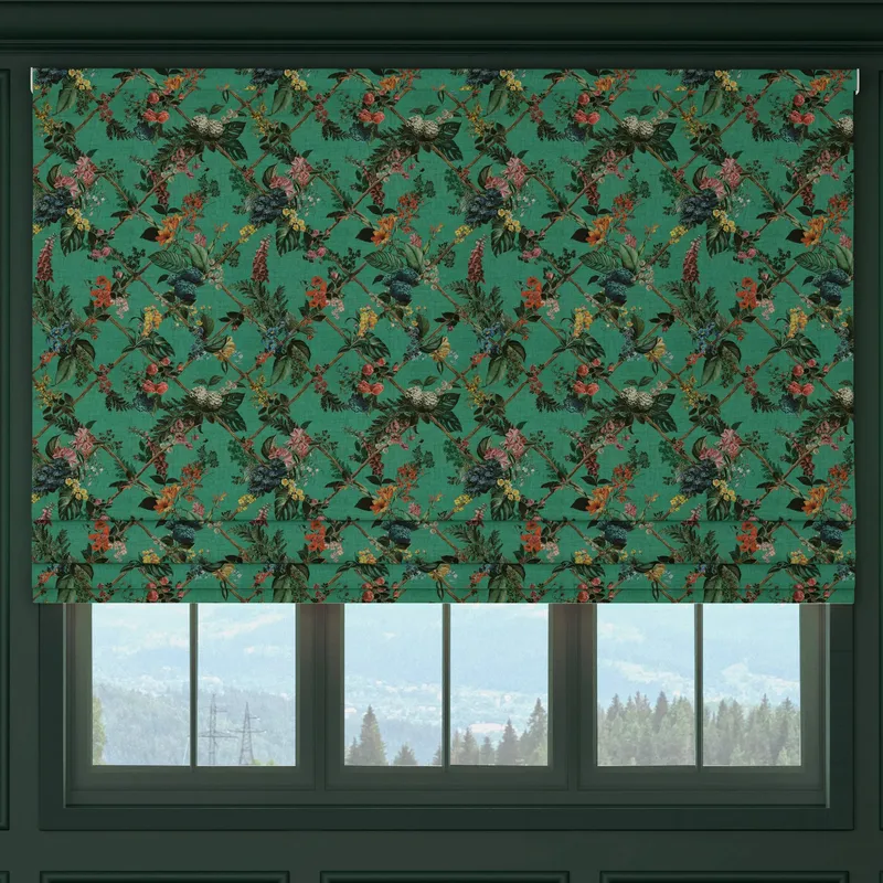 House Llewelyn-bowen Cotswold Fantasia Printed Made To Measure Roman Blind Teal