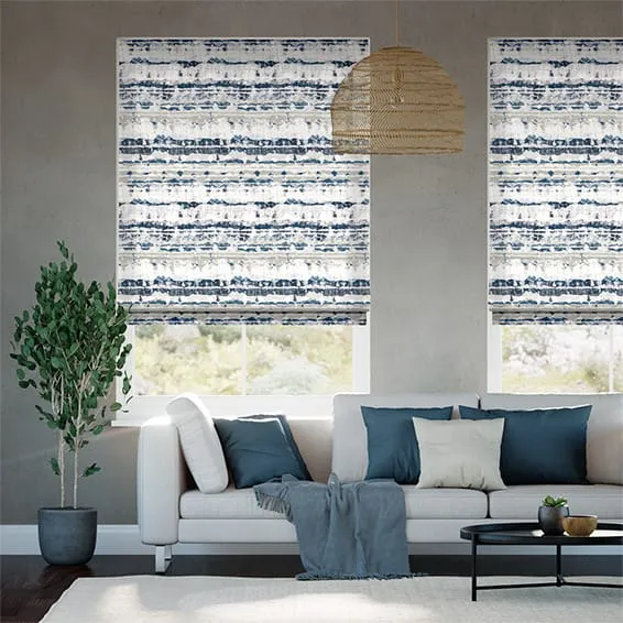 Aguas Linen Splash Blue Roman Blind