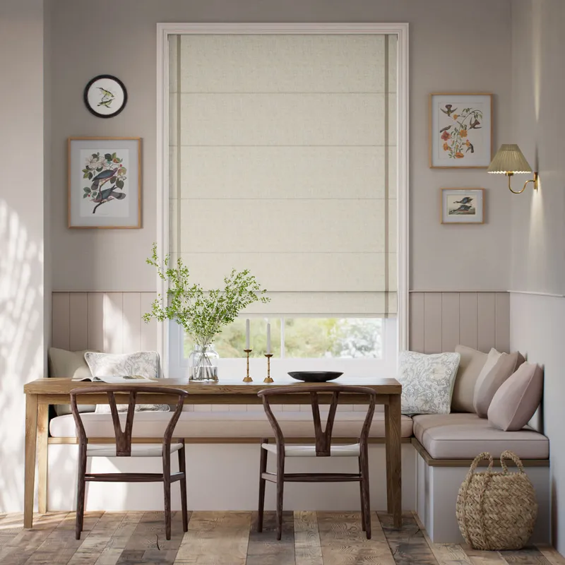 Bijou Linen Oatmeal & Linen Hopsack Inset Border Roman Blind