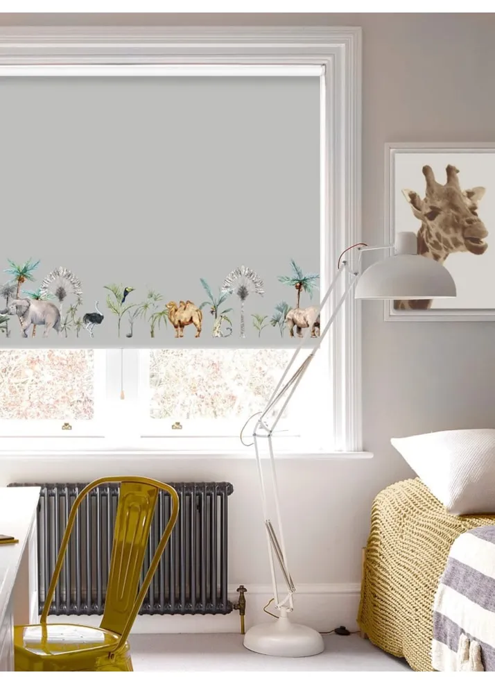 Safari Border Slate Cordless Spring Loaded Roller Blind