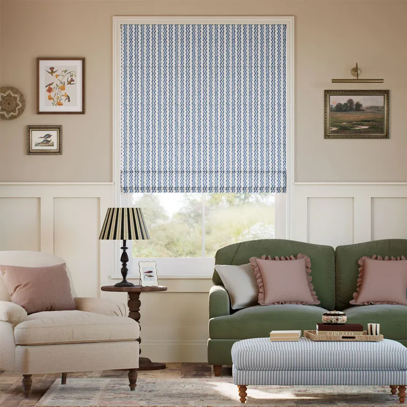 Zig Zag Blue & Neutral Roman Blind