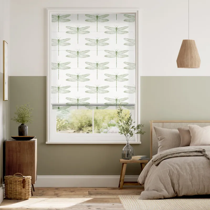 Demoiselle Dragonfly Pine Roman Blind