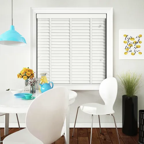 Glacier White Wood Blind With Arctic Ladder Tapes