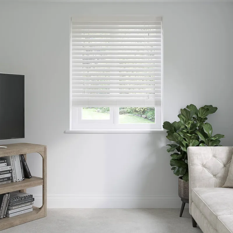 Dove White Fine Grain Faux Wooden Blinds 35mm