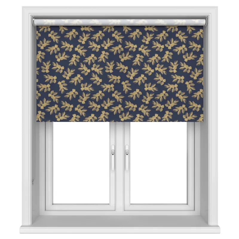Sara Miller Etched Leaves Deep Navy Blinds Uk
