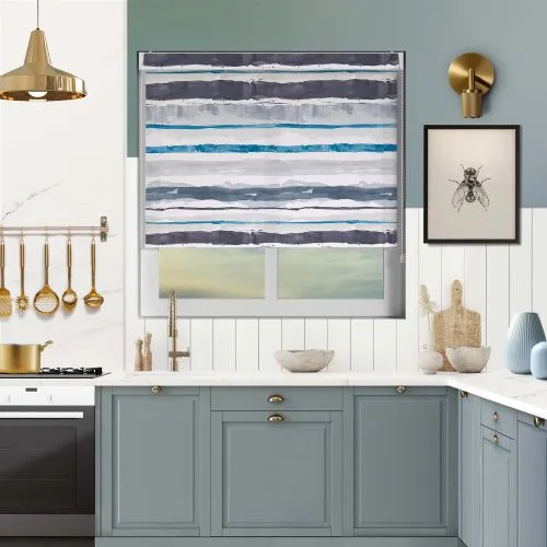 Brushstroke Indigo Pelmet Roller Blind