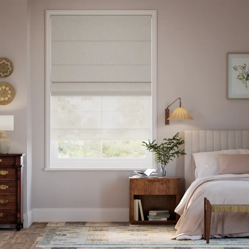Electric Bijou Linen Grey Wash & White Double Roman Blind