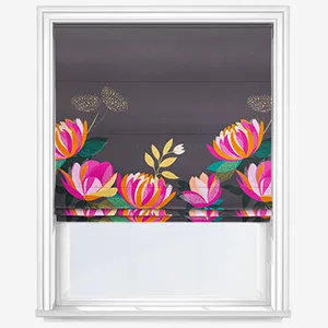 Sara Miller Peony Border Dark Grey Roman Blind