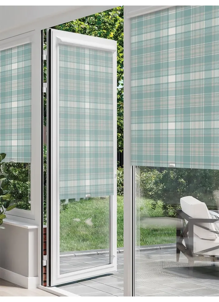 Wallace Check Soft Blue Perfect Fit® Roller Blind