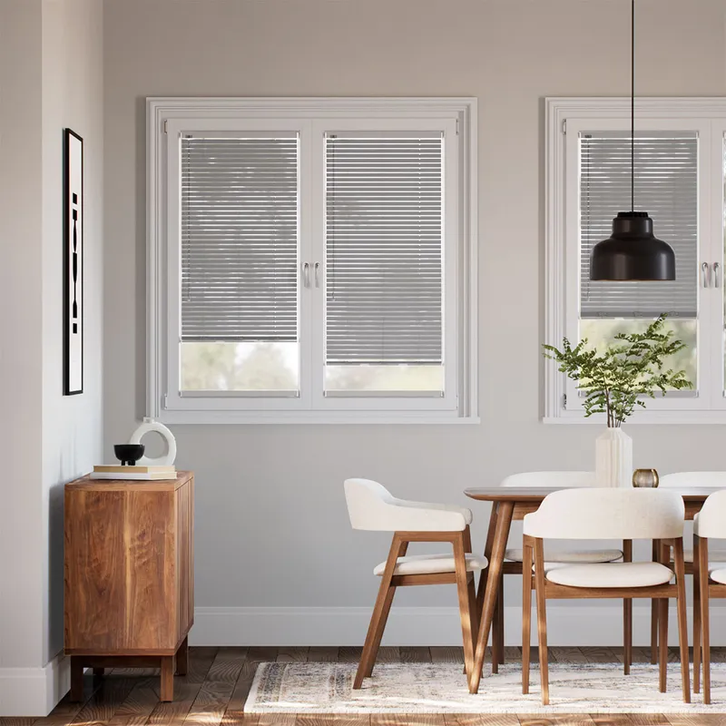 Stick On Essence Mid Grey L-shaped Venetian Blind - 25mm Slat