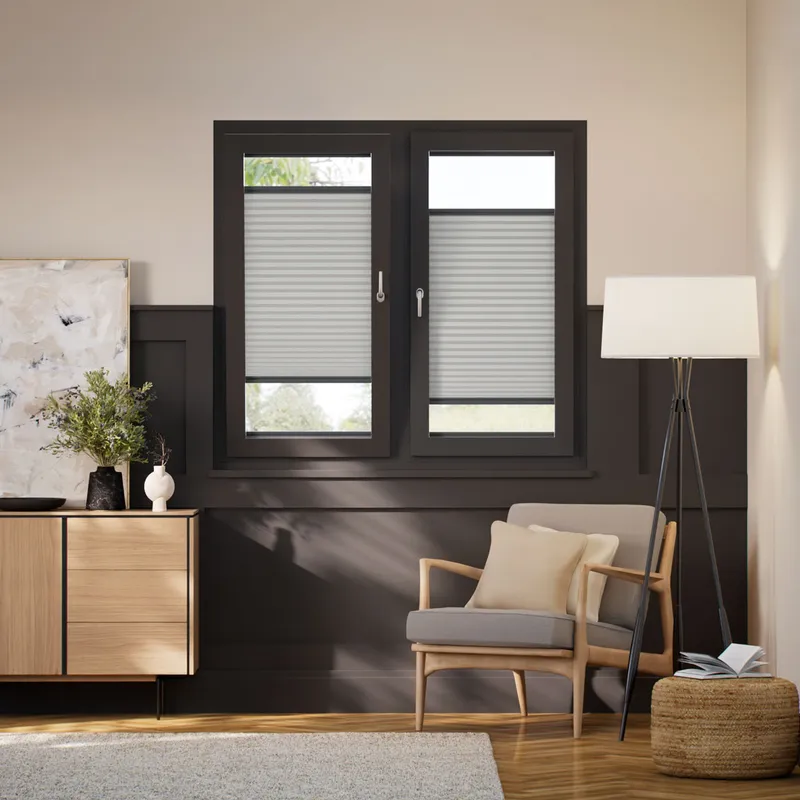 Stick On Duoshade Grey Wash Pleated Blind