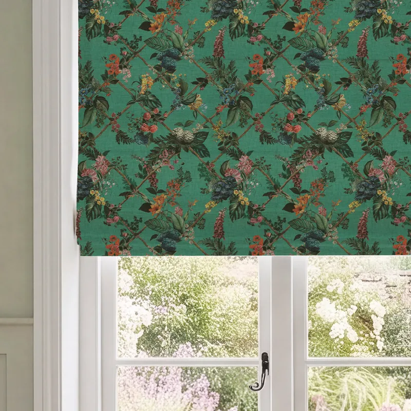 House Llewelyn-bowen Cotswold Fantasia Printed Made To Measure Roman Blind Teal