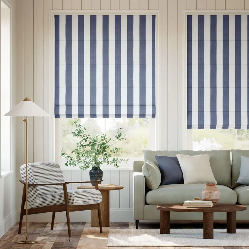 Tessa Stripe Navy Roman Blind