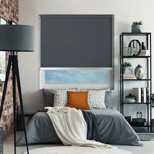 Bedtime Anthracite Chrome Bottom Bar Roller Blind