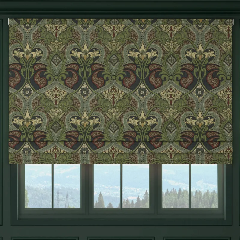 House Llewelyn-bowen Gwendoline Printed Damask Made To Measure Roman Blind Wildnavy