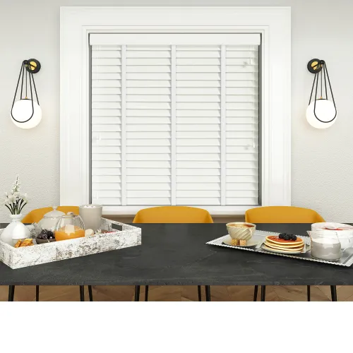 Pure White Wood Blind With Cotton Ladder Tapes