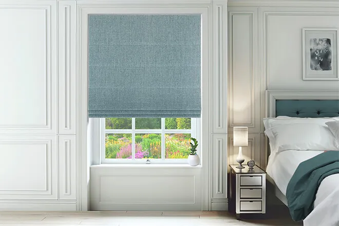 Octavia Teal - Designer Basketweave Roman Blind