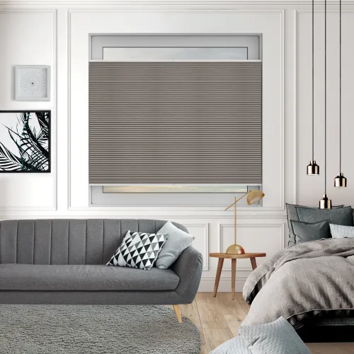 Tensioned Vexia Blackout Camel Honeycomb Pleated Blind