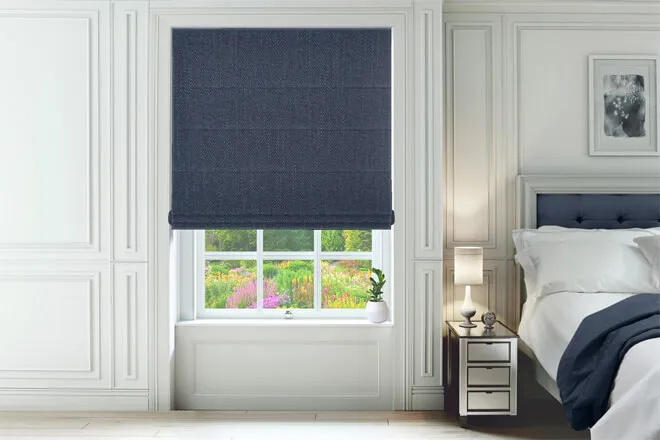 Collodi Blue - Herringbone Woven Roman Blind