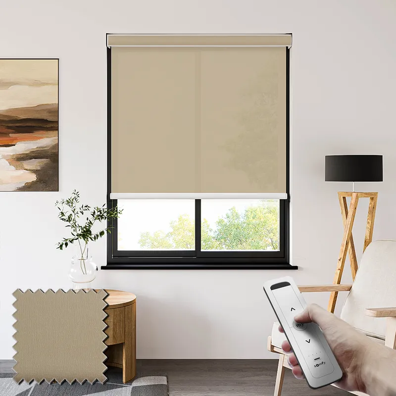 Seclusion Cream Somfy Battery Powered Privacy Roller Blinds