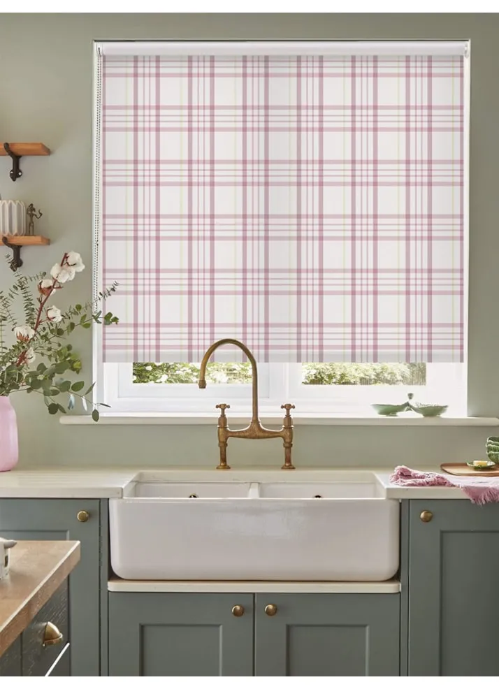 Devon Check Dusky Pink Roller Blind