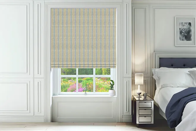 Emily Bond George Stripe Indigo - Designer Roman Blind