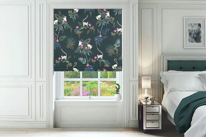 Sara Miller Lemur Forest Green - Designer Roman Blind