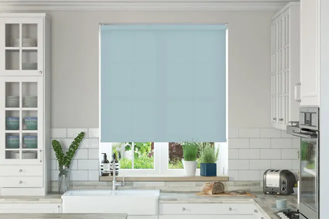 Alpha Baby Blue - Fire Retardant Moisture Resistant Roller Blind