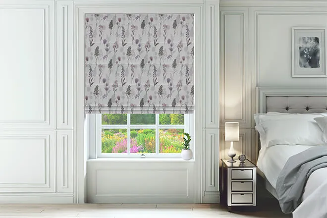 Augustine Purple - Floral Pattern Roman Blind