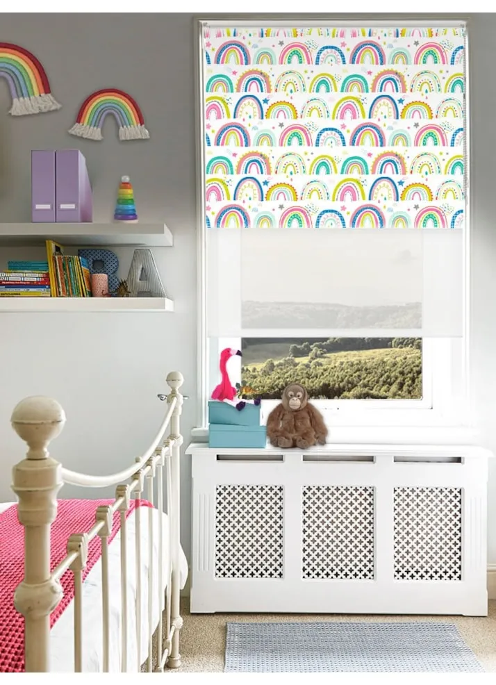 Blackout Over The Rainbow Multi And Sheer White Double Roller Blind