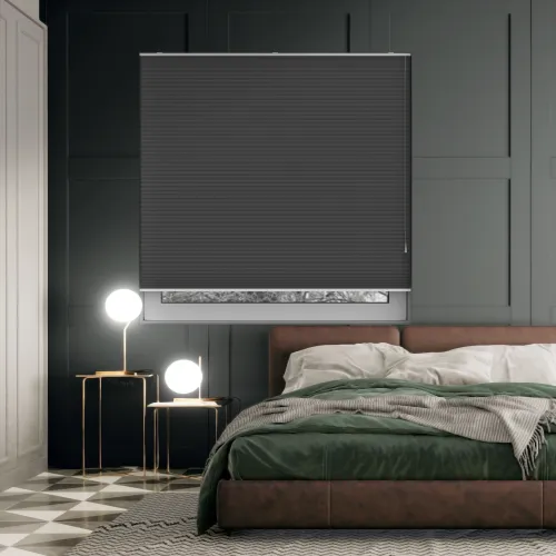 Free Hanging Dovestone Blackout Onyx Honeycomb Pleated Blind