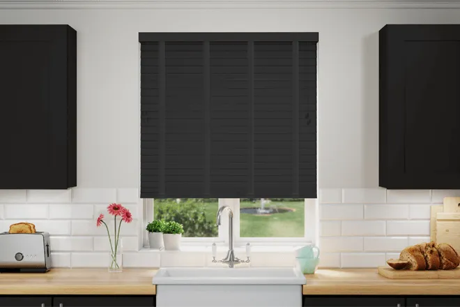 Nordic Charcoal Deep Grain - Faux Wooden Blind Black Tape