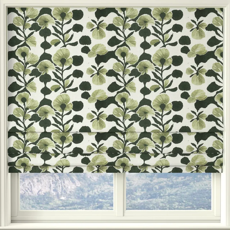 Linda Barker Evergreen Flower Woven Made To Measure Roman Blind Green