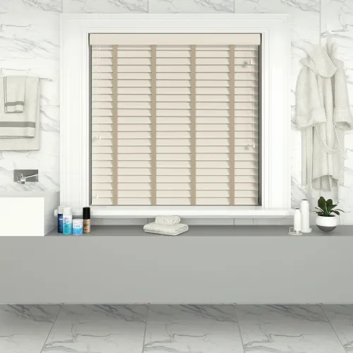 Mirage Wood Blind Grain Faux Wood Blind With Chalk Ladder Tapes