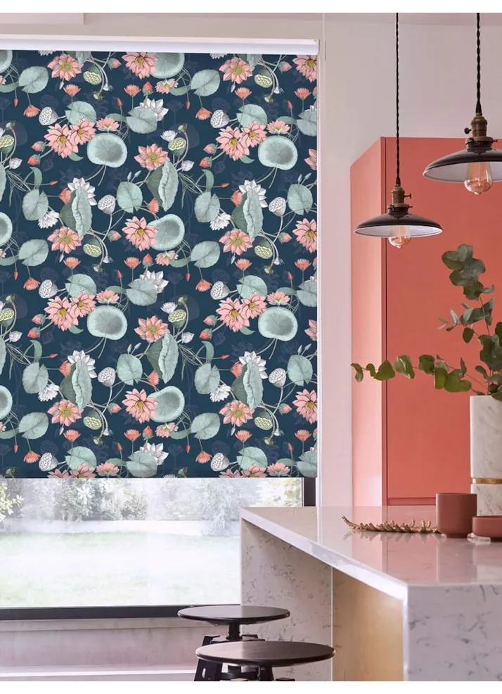 Sacred Lotus Marine Floral Roller Blind By Boon &Amp; Blake