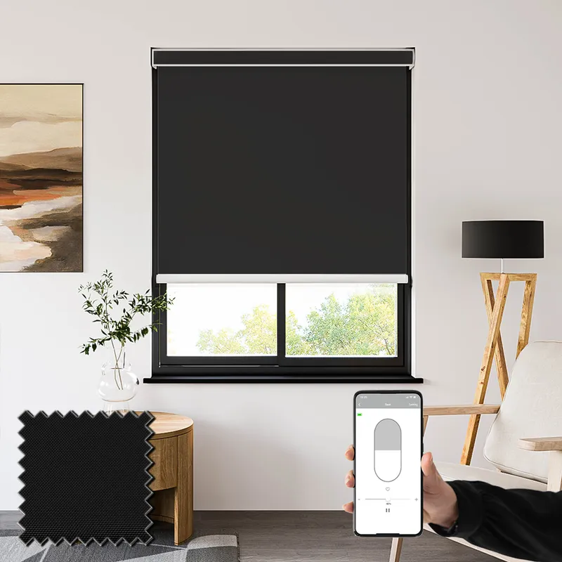 Pvc Blackout Black Battery Powered Electric Roller Blinds