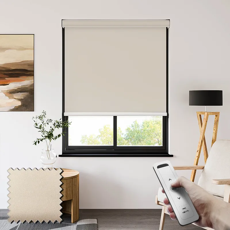 Sueno Blackout Pebble Grey Somfy Battery Powered Electric Roller Blinds