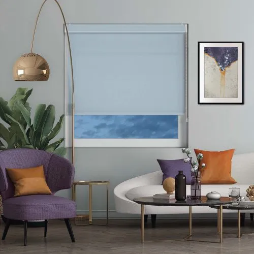 Luxe Smokey Blue Pelmet Roller Blind