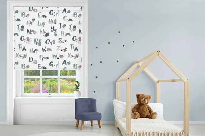 Alphabet Blue - Children's Blackout Roller Blind