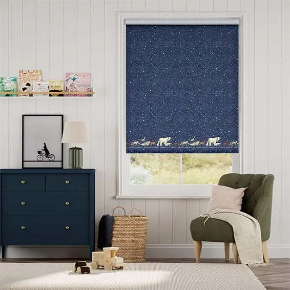 Winter Animals At Night Blue Roller Blind