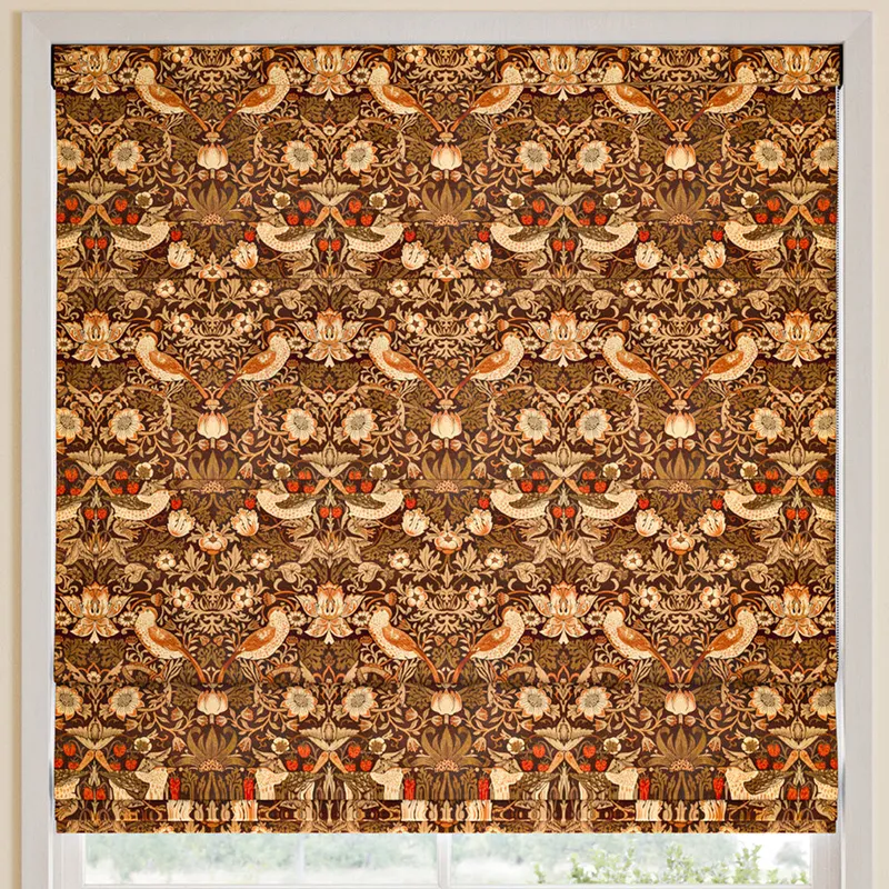 William Morris Strawberry Thief Velvet Made To Measure Roman Blind Acorn