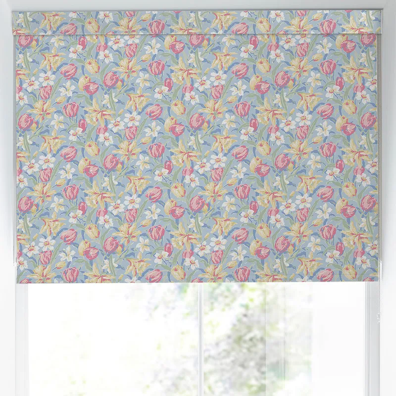 Laura Ashley Tulips Made To Measure Blackout Roller Blind China Blue